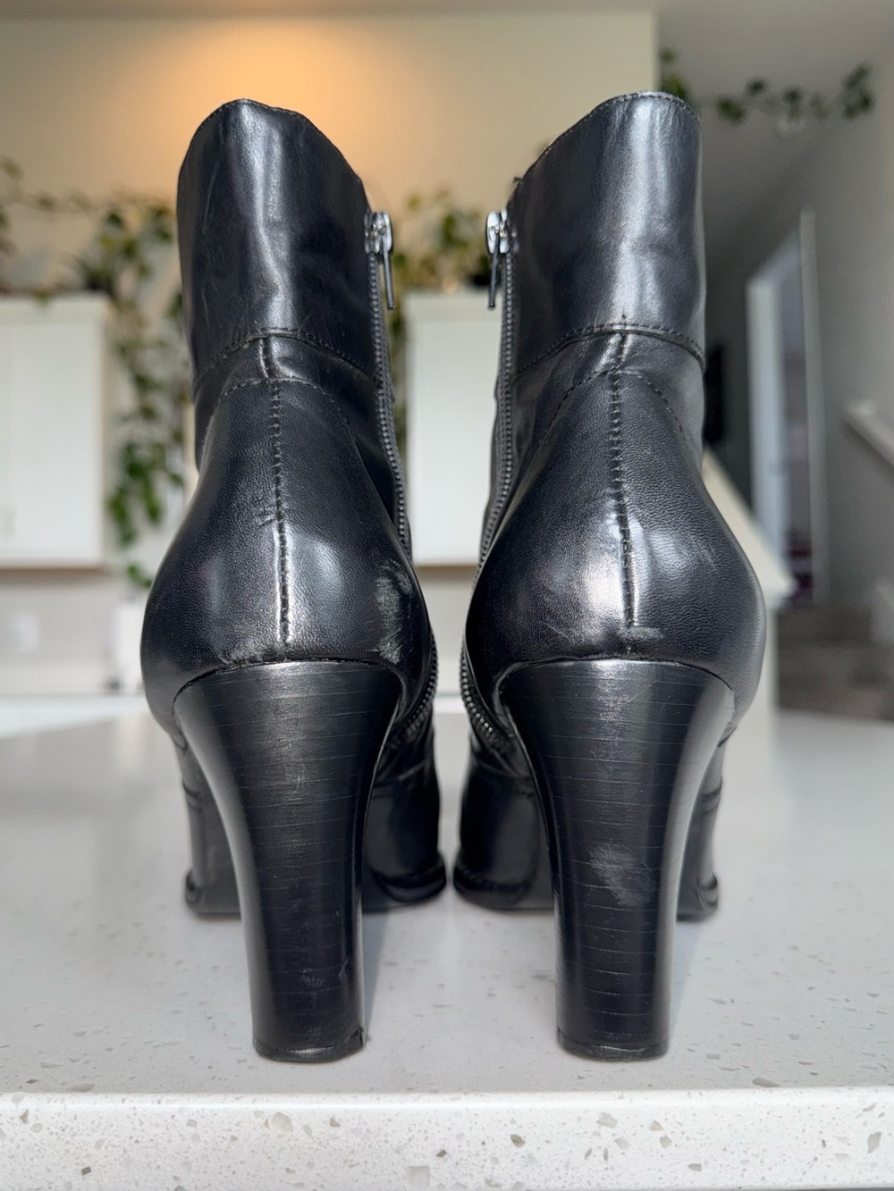 Vintage Black Leather Ankle Block Heel Boots - Picture 4 of 12